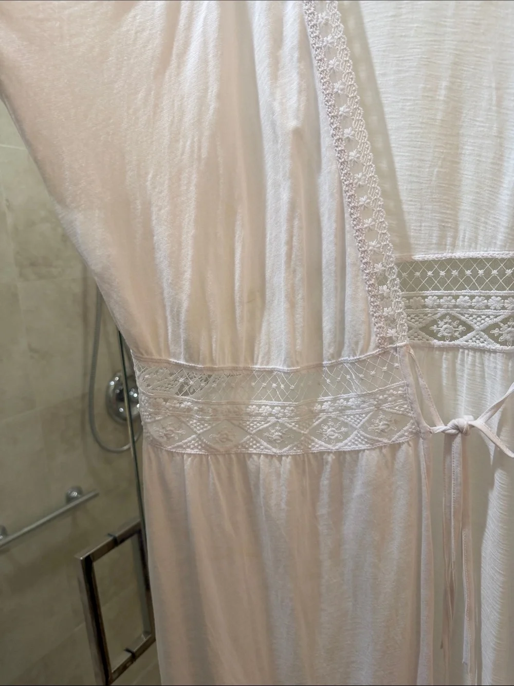 Women’s White Lace-Trim Swim Coverup Kimono with Waist Tie